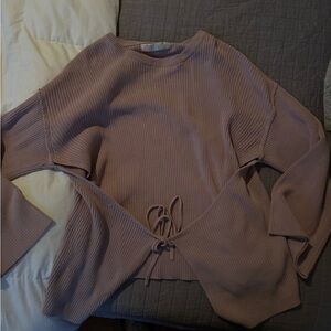 FP Beach mauve Ribbed Knit Sweater with Tie Detail